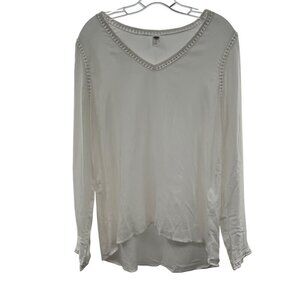 Old Navy Women's Long Sleeve Lace Trimmed Hi Low Top White Size Small